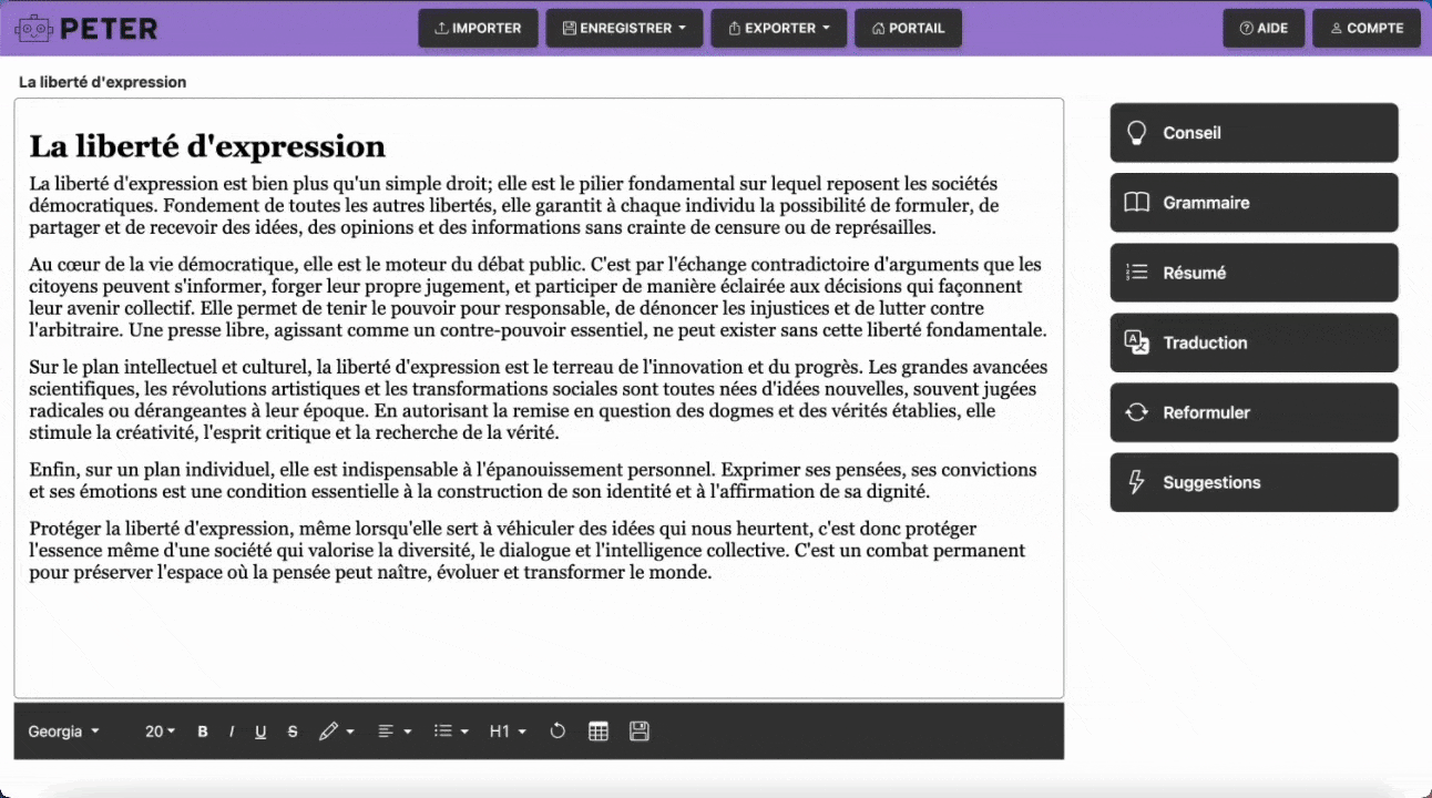 Interface Peter en action